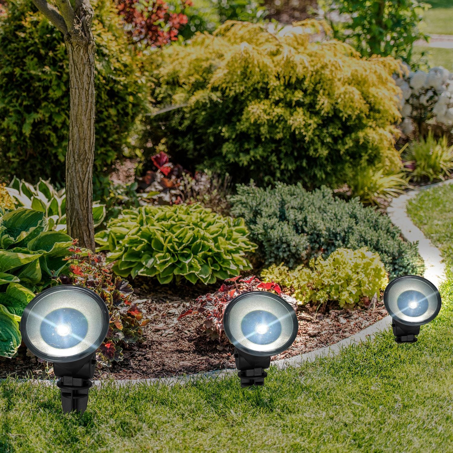 DICTROLUX - Catena Luminosa 10 Faretti Solari Luce Fredda da esterno - Lunghezza totale catena 6,5 metri